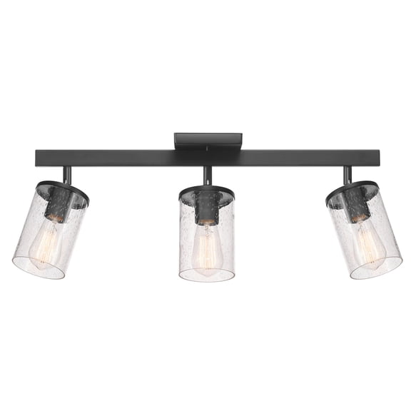 24" 3-Light Track Lighting, Matte Black, Seeded Glass Shades, Pivoting Track Heads