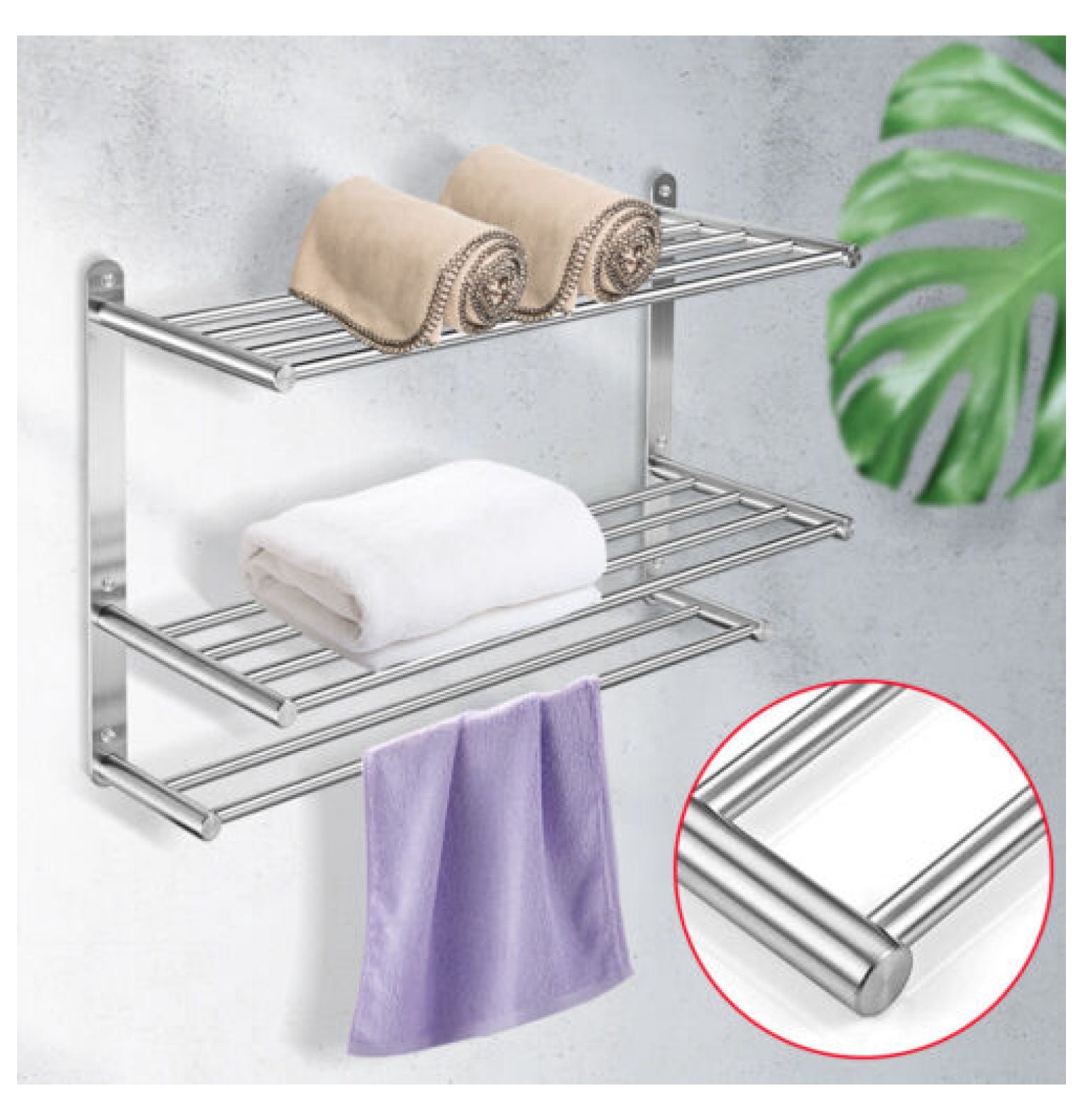 24" 3Tier Bathroom Towel Rack Bar WallMounted Storage Shelf Stainless