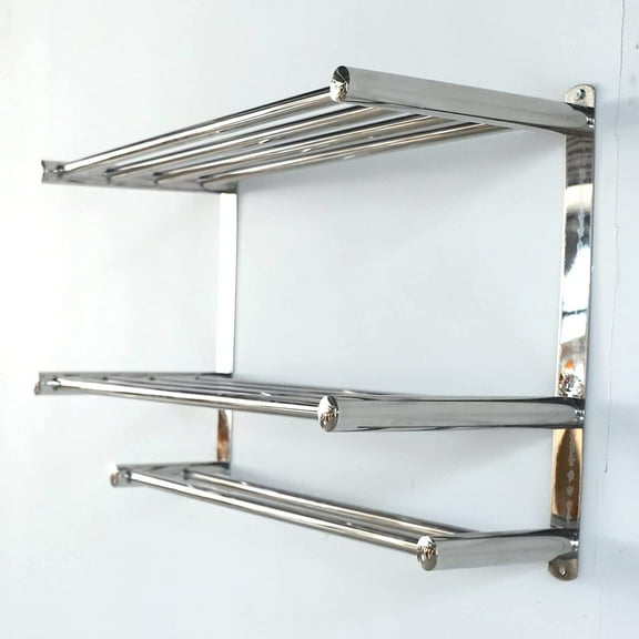 24'' 3 Tiers Bath Towel Bar Storage Rack Stainless Steel Wall Mount Silver