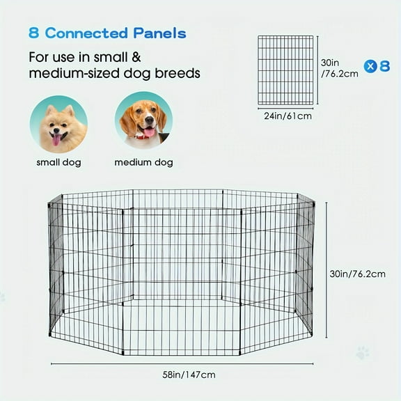 24/30/36/42/48 (H) Inches Pet Playpens - Foldable Metal Wire Pet Fence Barrier - Indoor Outdoor Dog Gate - For Large, Medium & Small Dogs & Cats - Suitable for Training & Play