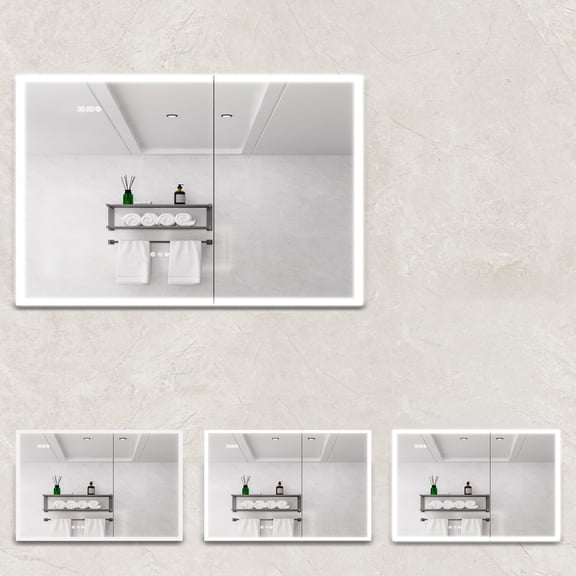 24 - 31 in High Aluminum Bathroom Medicine Cabinet with 2 Doors and 2 Shelves / Brightness Adjustable, Color Temperature Switchable