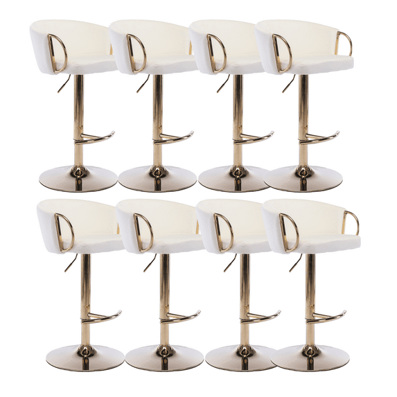 24-32 Inch Velvet Bar Stools, Counter Height Adjustable Swivel Barstools High Bar Chairs with Gold Stable Metal Frame, Stools Chair with Footrest for Home Kitchen Island, Pub(Ivory,Set of 8)