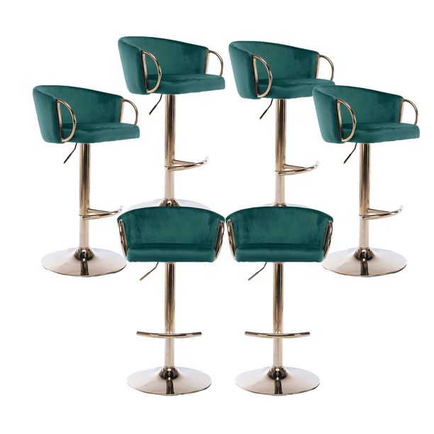 24 32 Inch Velvet Bar Stools Counter Height Adjustable Swivel Barstools High Bar Chairs with Gold Stable Metal Frame Stools Chair with Footrest for