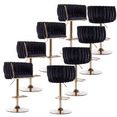 thumbnail image 1 of 24-32 Inch Velvet Woven Bar Stools, Counter Height Adjustable Swivel Barstools High Bar Chairs with Back & Golden Metal Base, Stools Chair with Footrest for Home Kitchen Island, Pub(Black,Set of 8), 1 of 9