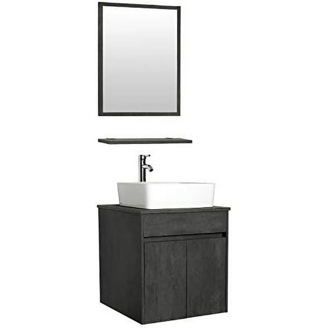 24" Bathroom Vanity Wall Mounted Concrete Grey Two Doors Pedestal Vanity