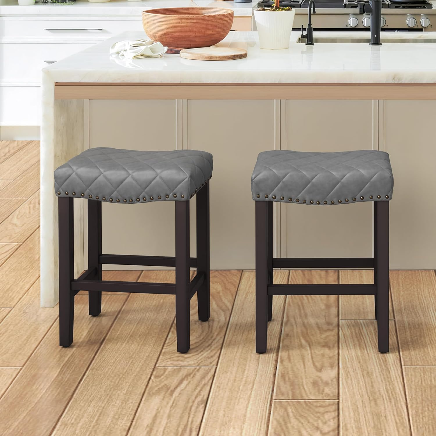 24" Counter Height Bar Stools Backless Counter Stools with Wooden Legs