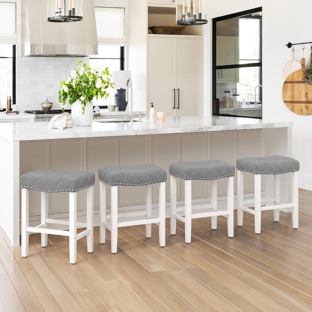 24" Counter Height Bar Stools Backless Counter Stools with Wooden Legs