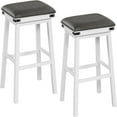 24" Counter Height Bar Stools Faux PU Leather Farmhouse Wood Barstools