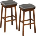 24" Counter Height Bar Stools Faux PU Leather Farmhouse Wood Barstools