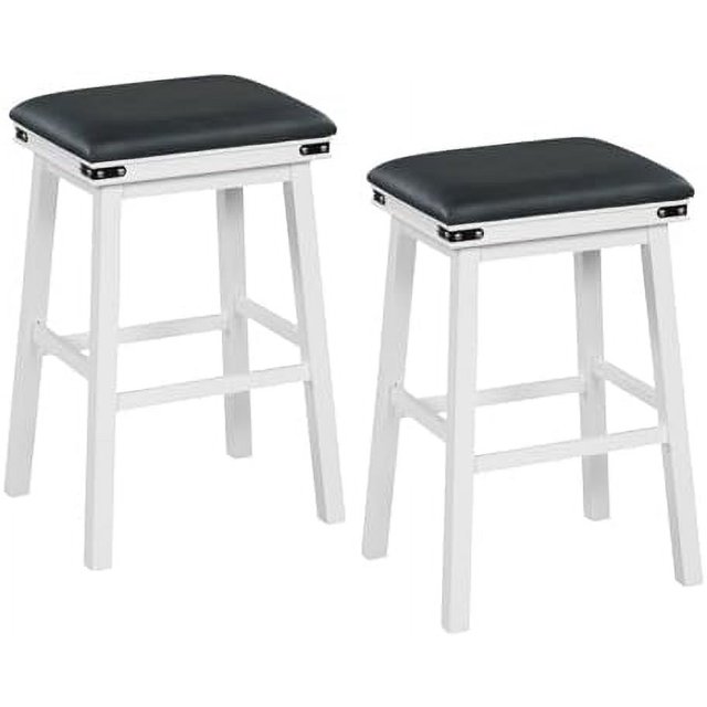 24" Counter Height Stools Faux PU Leather Farmhouse Wood Barstools with