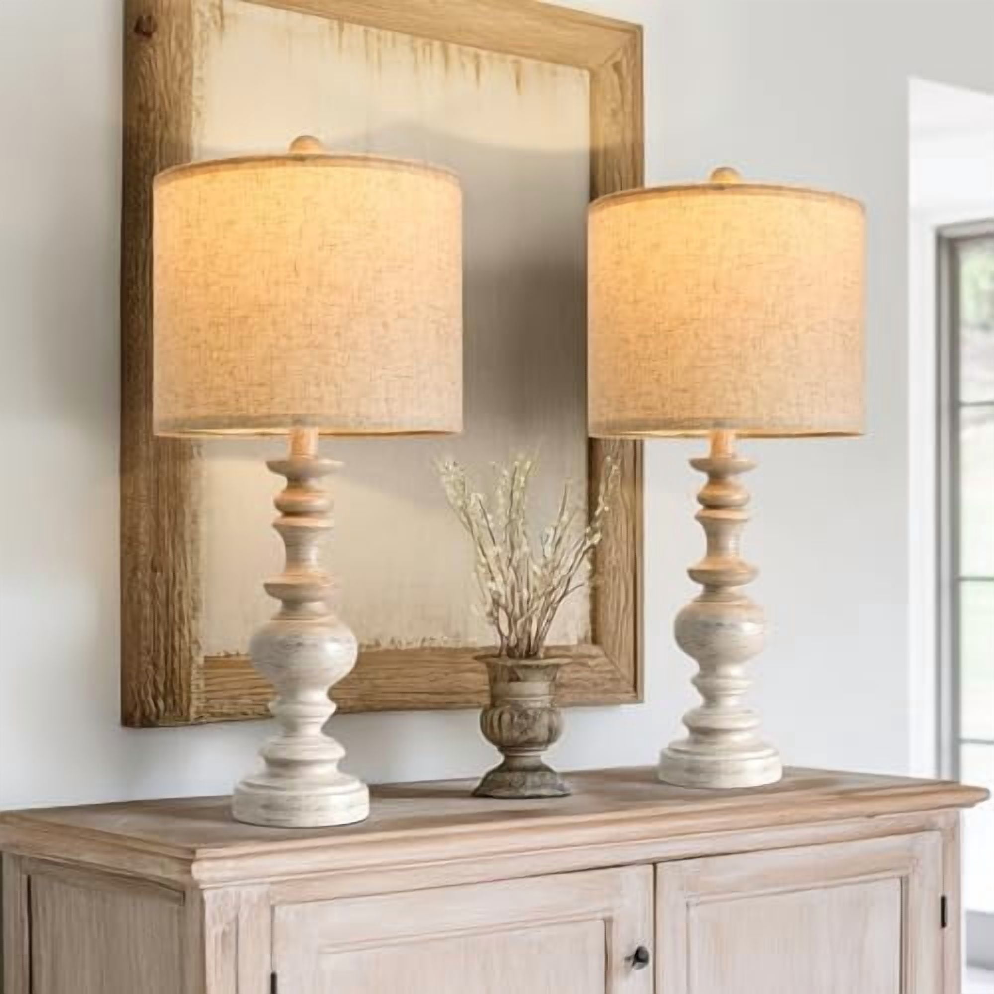 24" Farmhouse Resin Table Lamp Set of 2, Vintage Lamps for Living Room ...