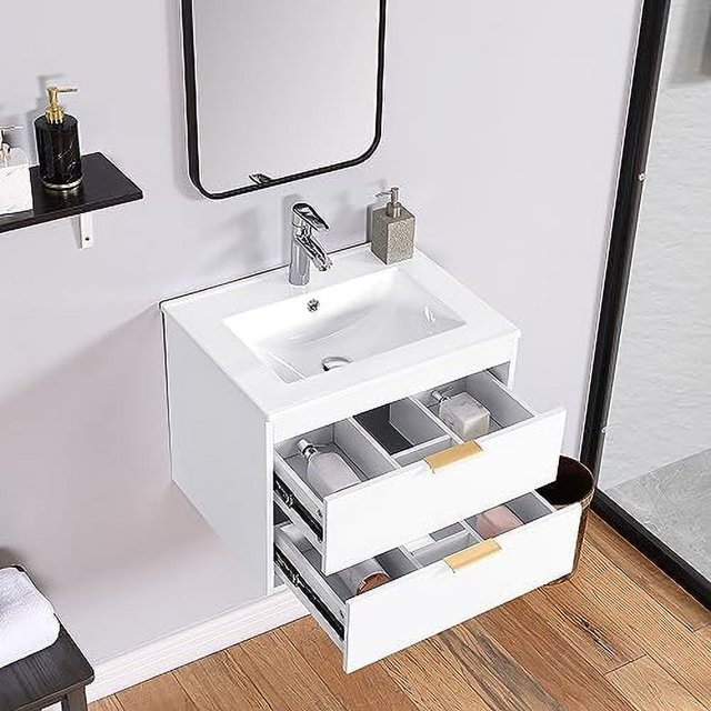 24" Floating Wall Mounted Bathroom Vanity with Porcelain Sink Solid