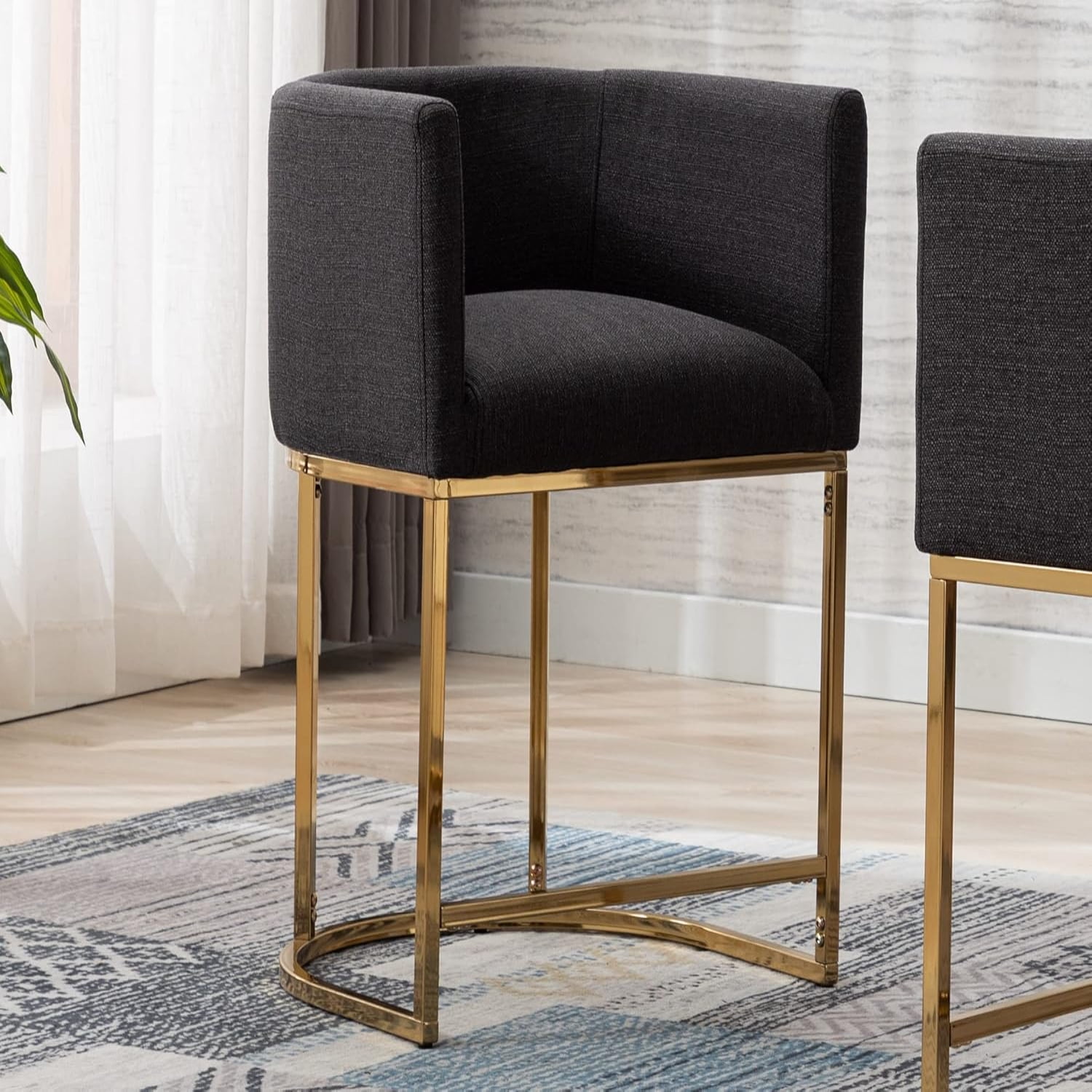 24" H Velet Counter Height Bar Stool with Barrel Back and Arms 4.5" H