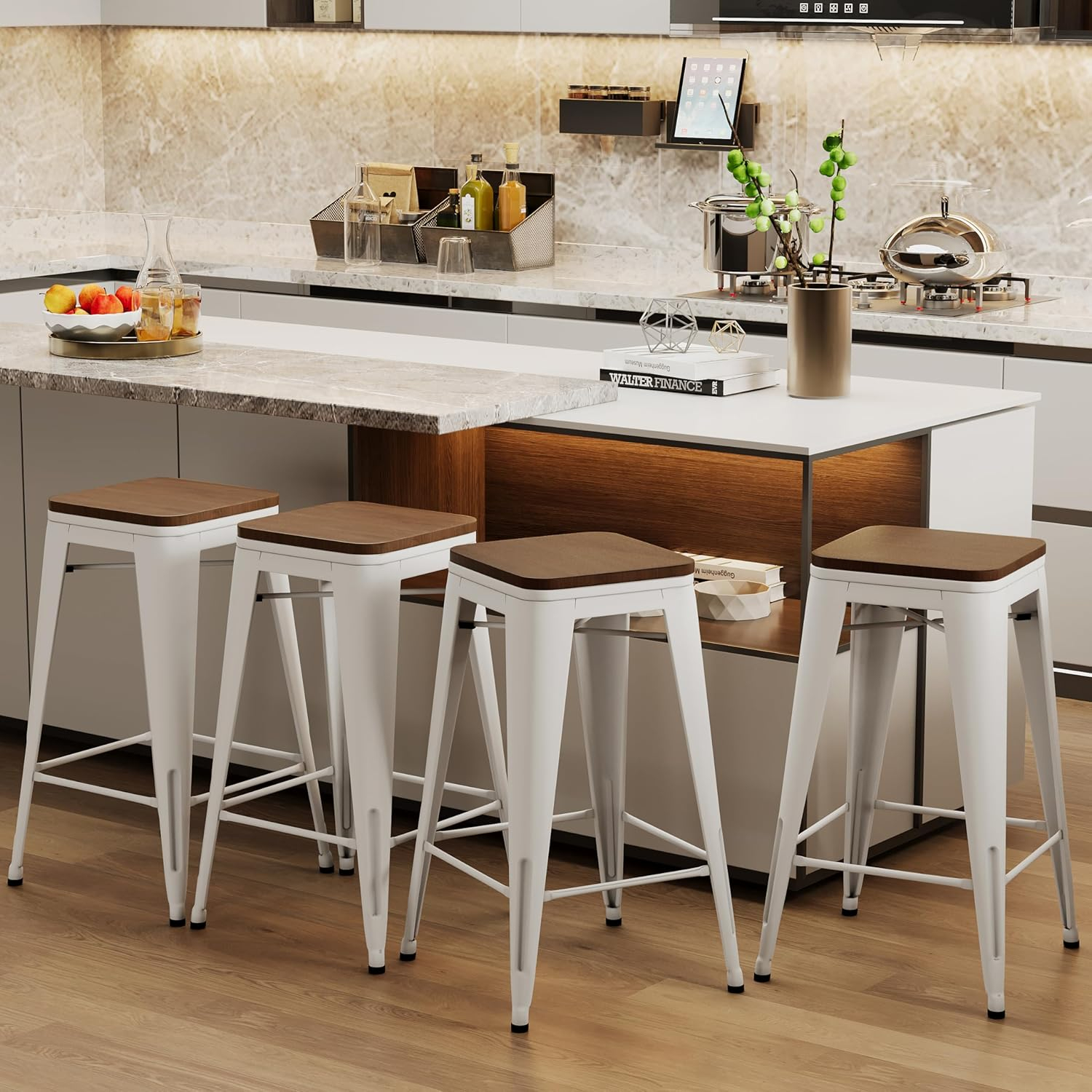 24" Metal Bar Stools Stackable Counter Height Barstools Backless
