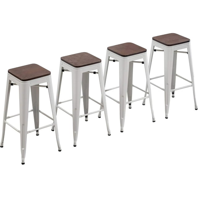 24" Metal Counter Height Bar Stools Stackable Backless Barstools with