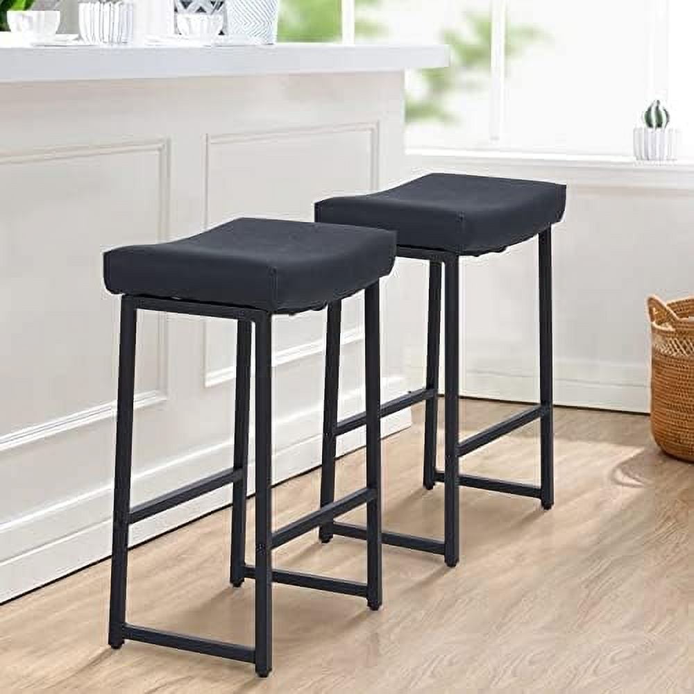 24" Stools Counter Height PU Leather Saddle Stool with Metal Legs