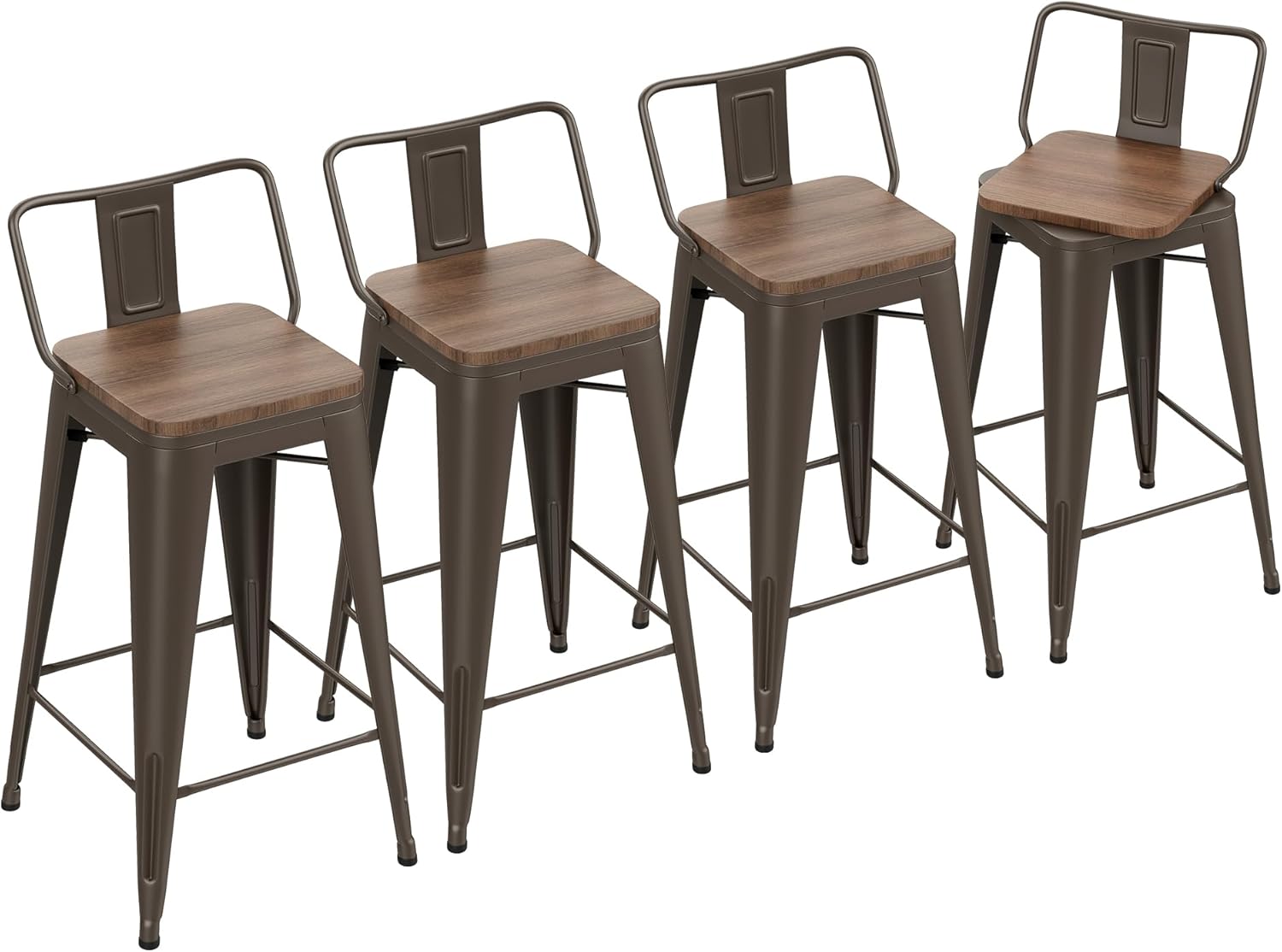 24" Swivel Bar Stools Counter Height Stools with Backs Wood Seat