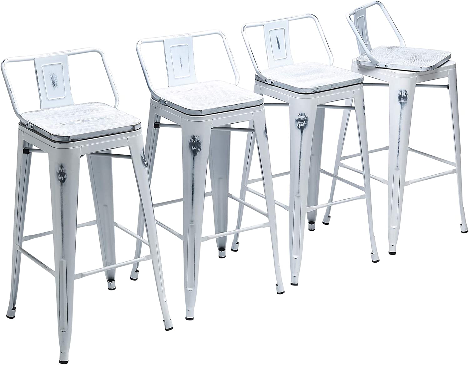 24" Swivel Bar Stools Counter Height Stools with Backs Wood Seat