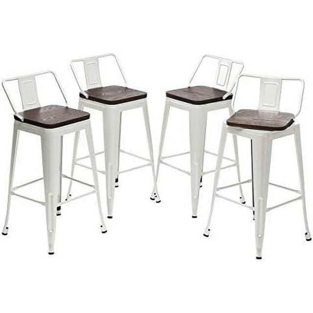 24" Swivel Metal Stools with Backs Counter Height Barstools Set of 4