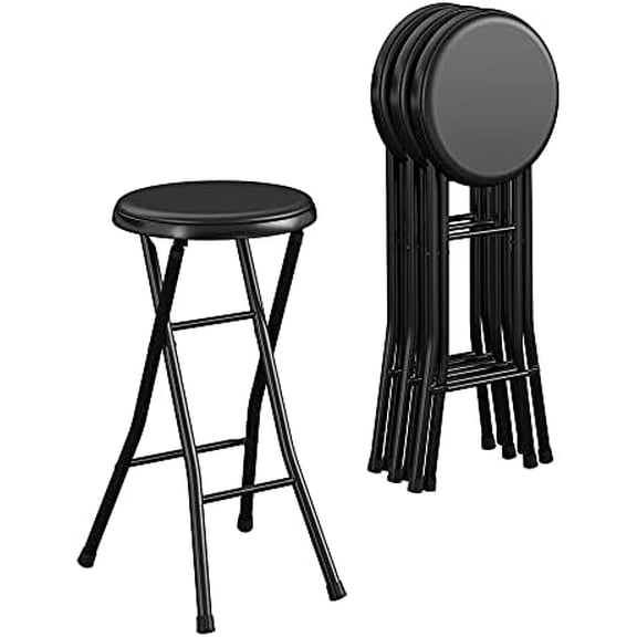 24" Vinyl Padded Folding Stool, Multipurpose, Great for Small Spaces, Double Braced, Black, 4-Pack