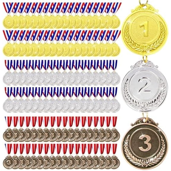 24/36/48/72/108 Pcs Gold Silver Bronze Award Medals, 2 Olympic Style Winner Medals Gold Silver Bronze Prizes with Ribbon for Sports Game Competitions Party Favors and Decorations