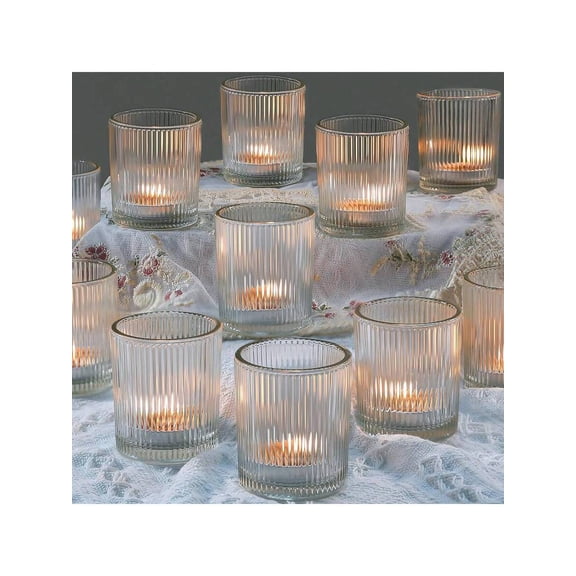 24/36/48-Piece Striped Glass Hurricane Candle Holder Set - Transparent Centerpieces for Halloween/Christmas/Thanksgiving Holiday Home Decor