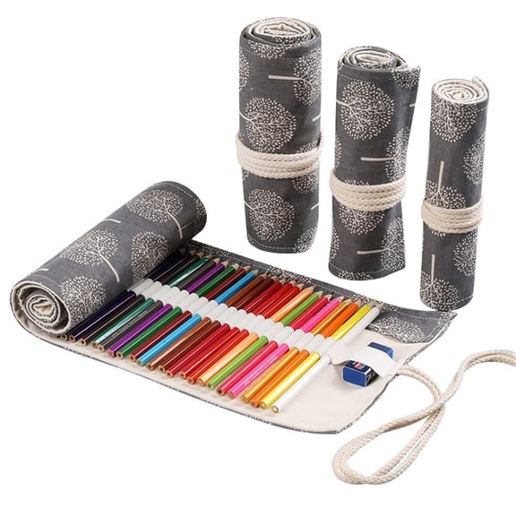 24/36/72 Slots Pencil Wrap Pencil Rolls, Artist Colored Pencils Roll Up Bag Short Brushes Pouch Case Pencils Organizer for Drawing Coloring and Sketching (Black, 72slots)