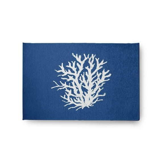 24" 36" Simply Daisy Big Seaweed Beach Style Chenille Area Rug, Nautical Navy