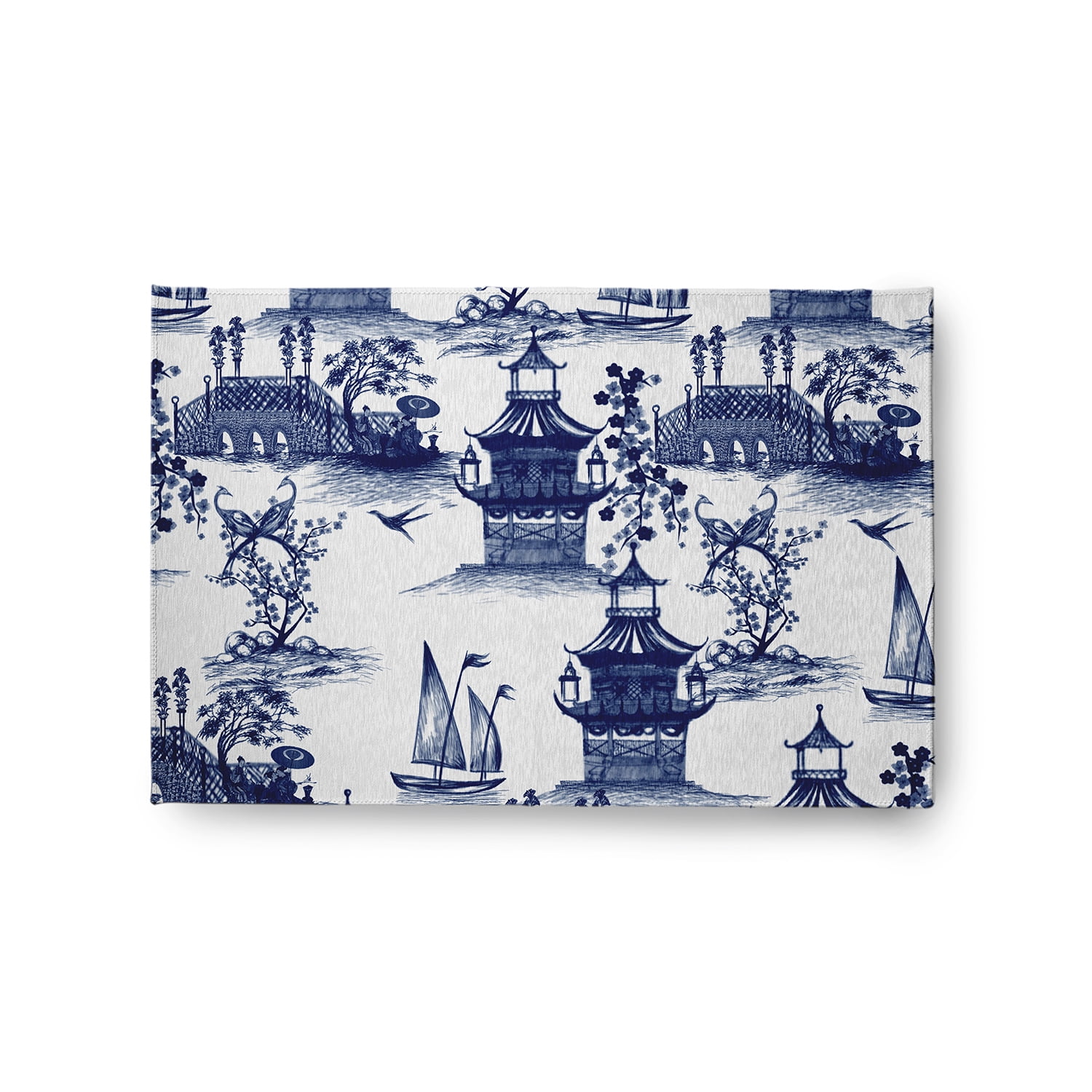 24" 36" Simply Daisy China Old Oriental Chenille Area Rug, Porcelain Blue
