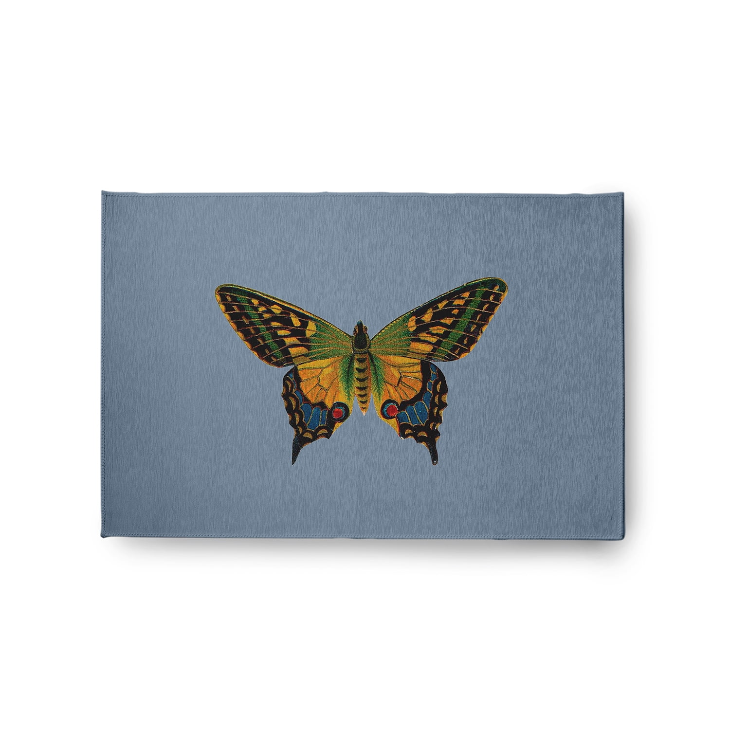 24" 36" Simply Daisy Colorful Butterfly Swallowtail Novelty Chenille Area Rug, Dusty Smoke Blue