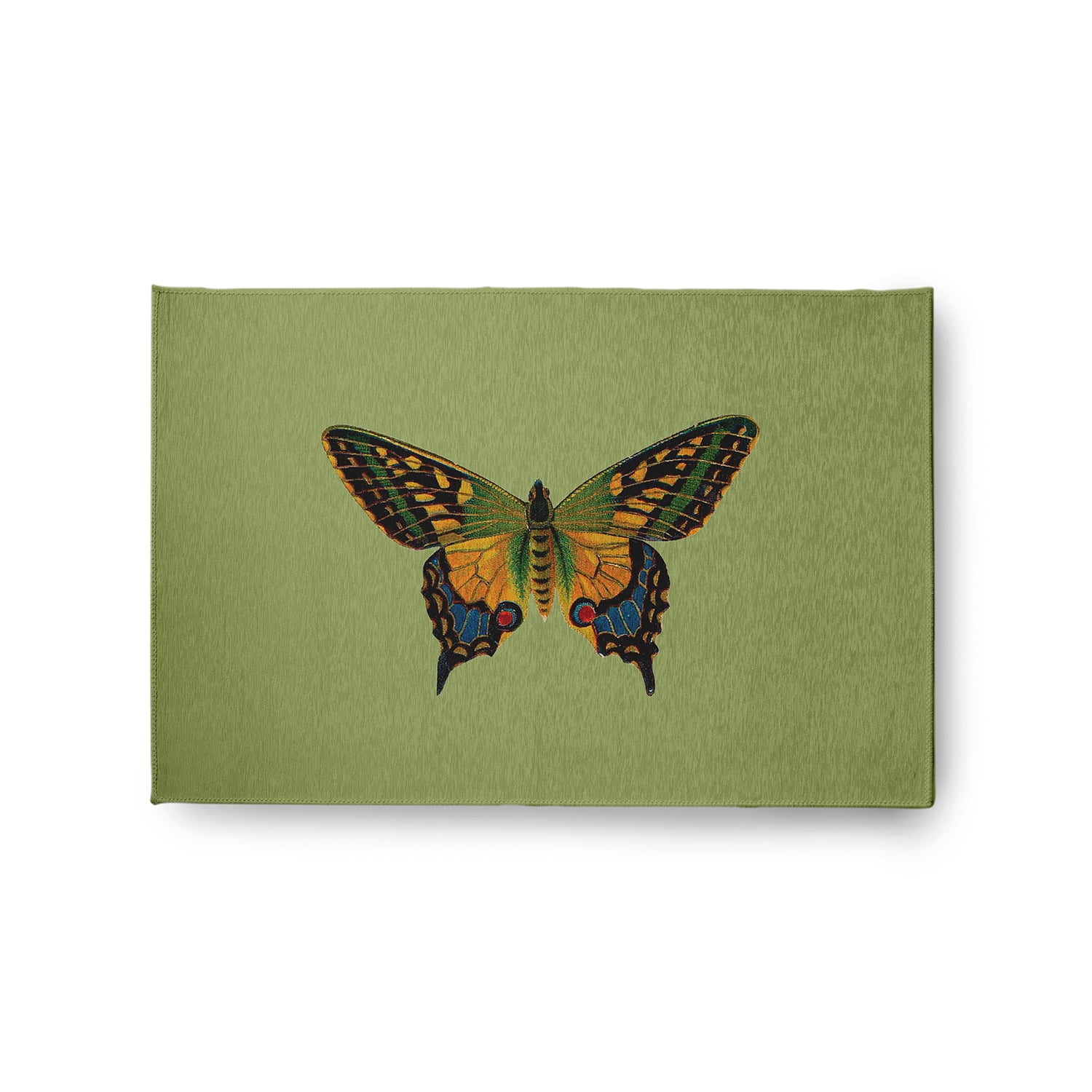 24" 36" Simply Daisy Colorful Swallowtail Butterfly Novelty Chenille Area Rug, Apple Green