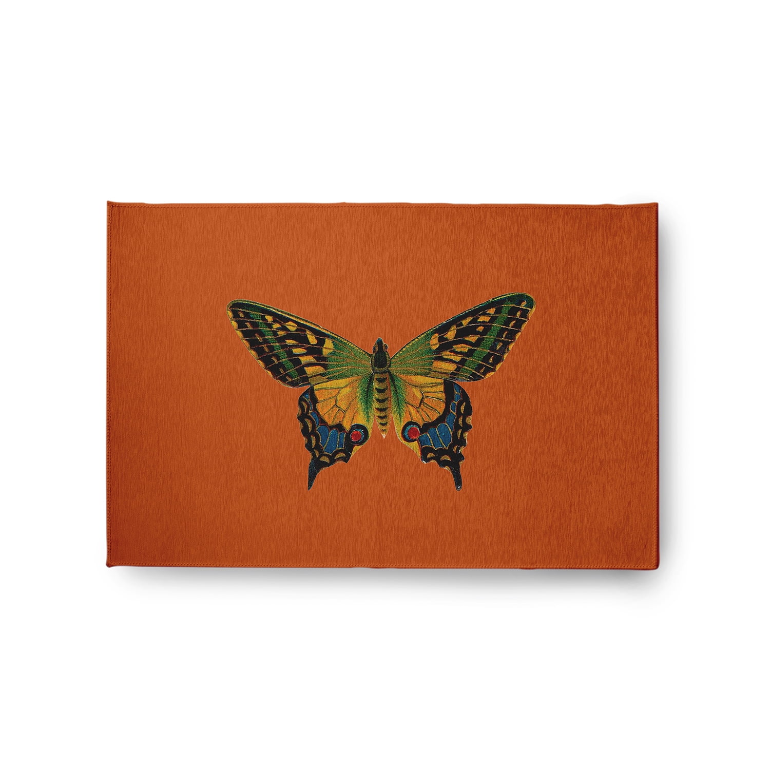 24" 36" Simply Daisy Colorful Swallowtail Butterfly Novelty Chenille Area Rug, Perfect Orange