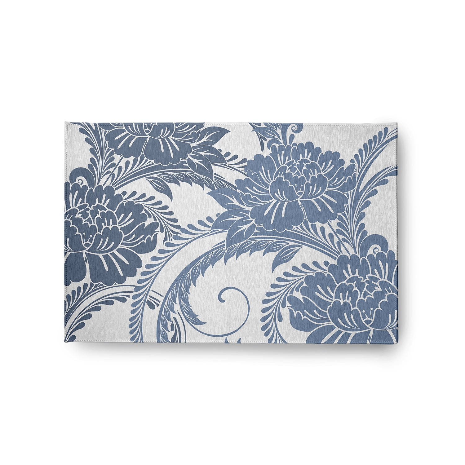 Blue and White Floral Chenille Area Rug, 24" x 36"