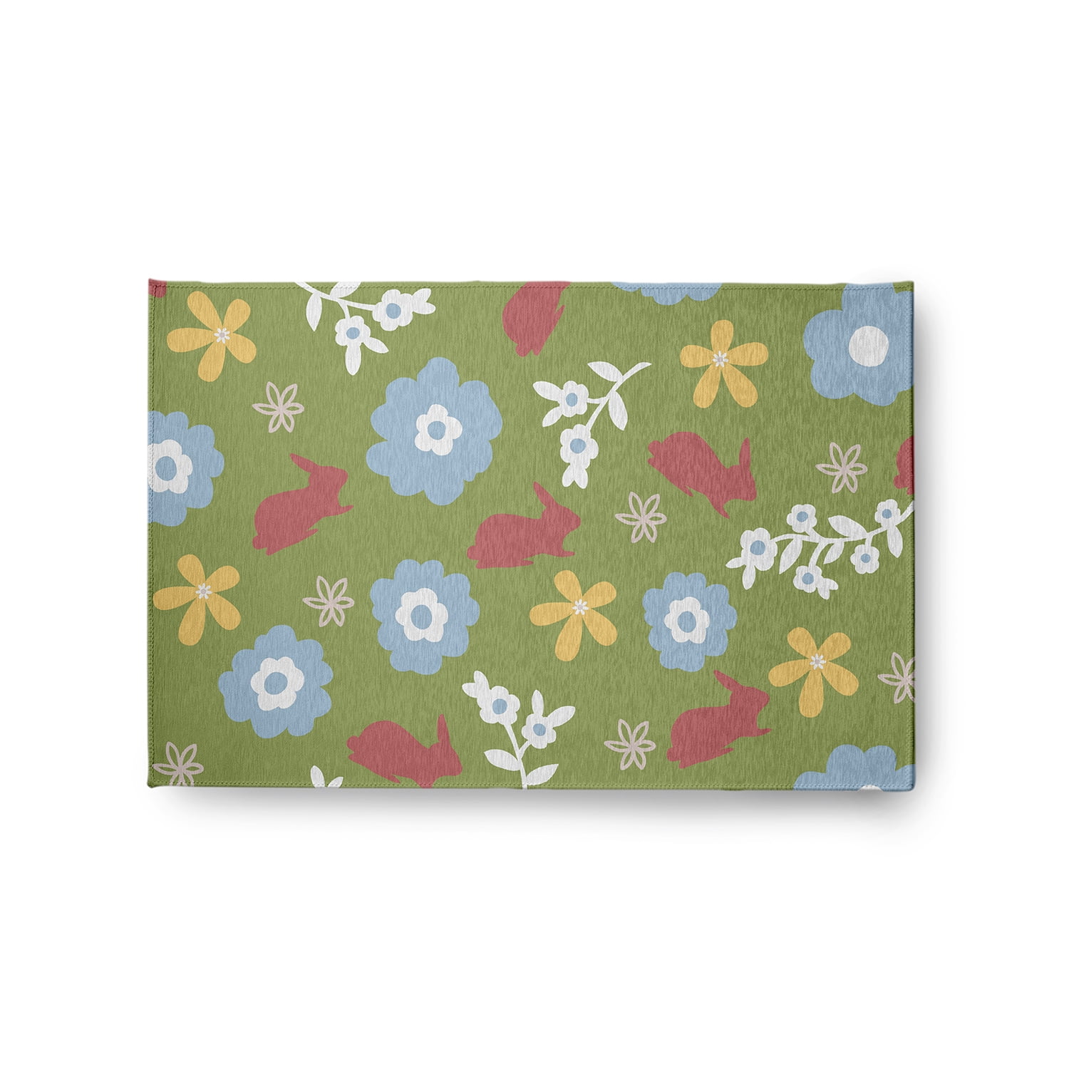 24" 36" Simply Daisy Flowery Love with Bunnies Traditional Chenille Area Rug, Apple Green