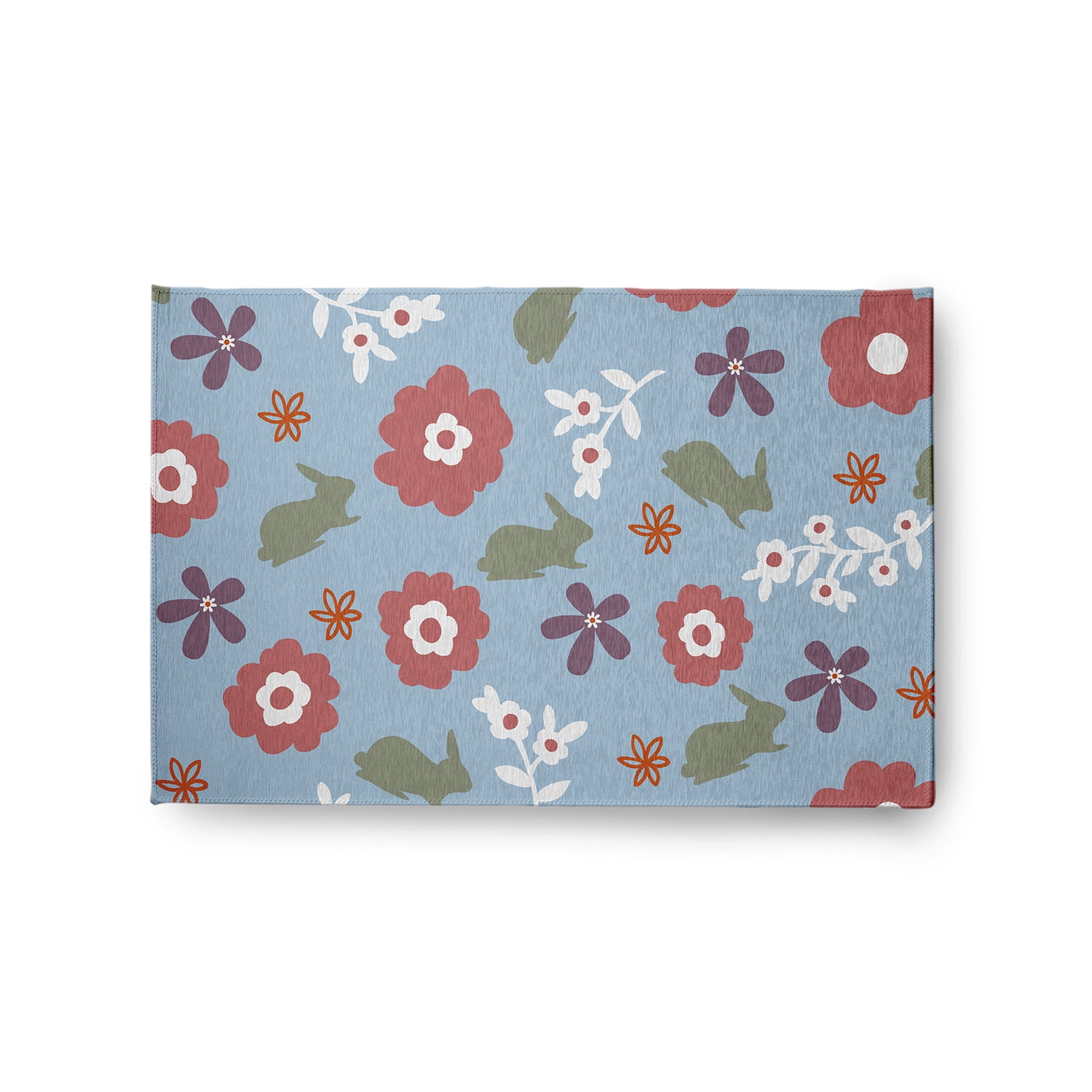 24" 36" Simply Daisy Flowery Love with Bunnies Traditional Chenille Area Rug, Lighter than Air Blue