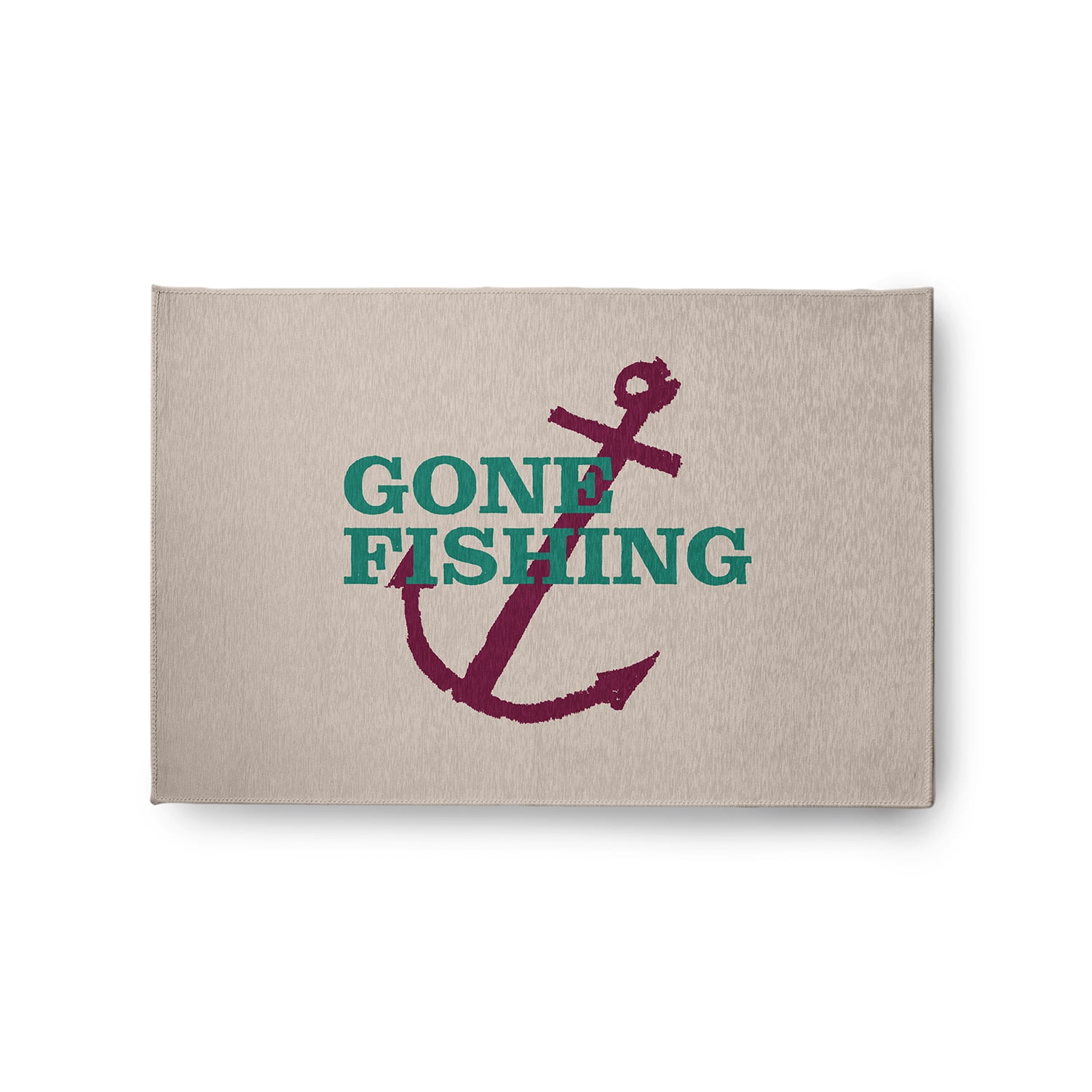 24" 36" Simply Daisy Gone Fishing Beach Style Chenille Area Rug, Kelly Green