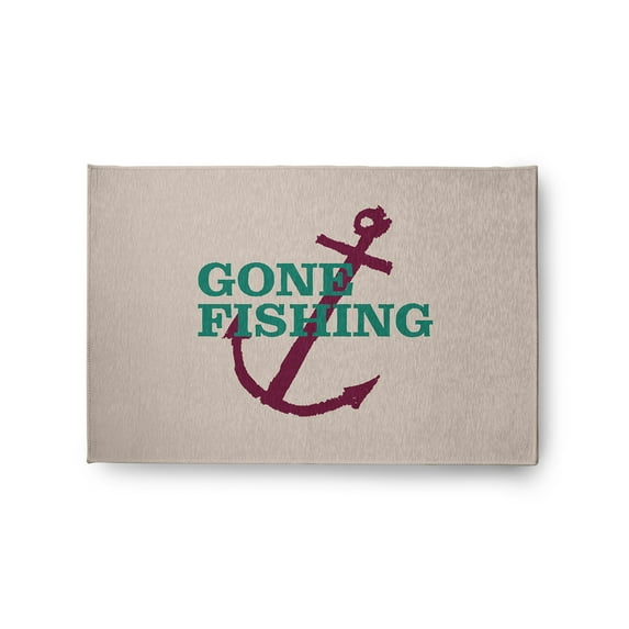 24" 36" Simply Daisy Gone Fishing Beach Style Chenille Area Rug, Kelly Green