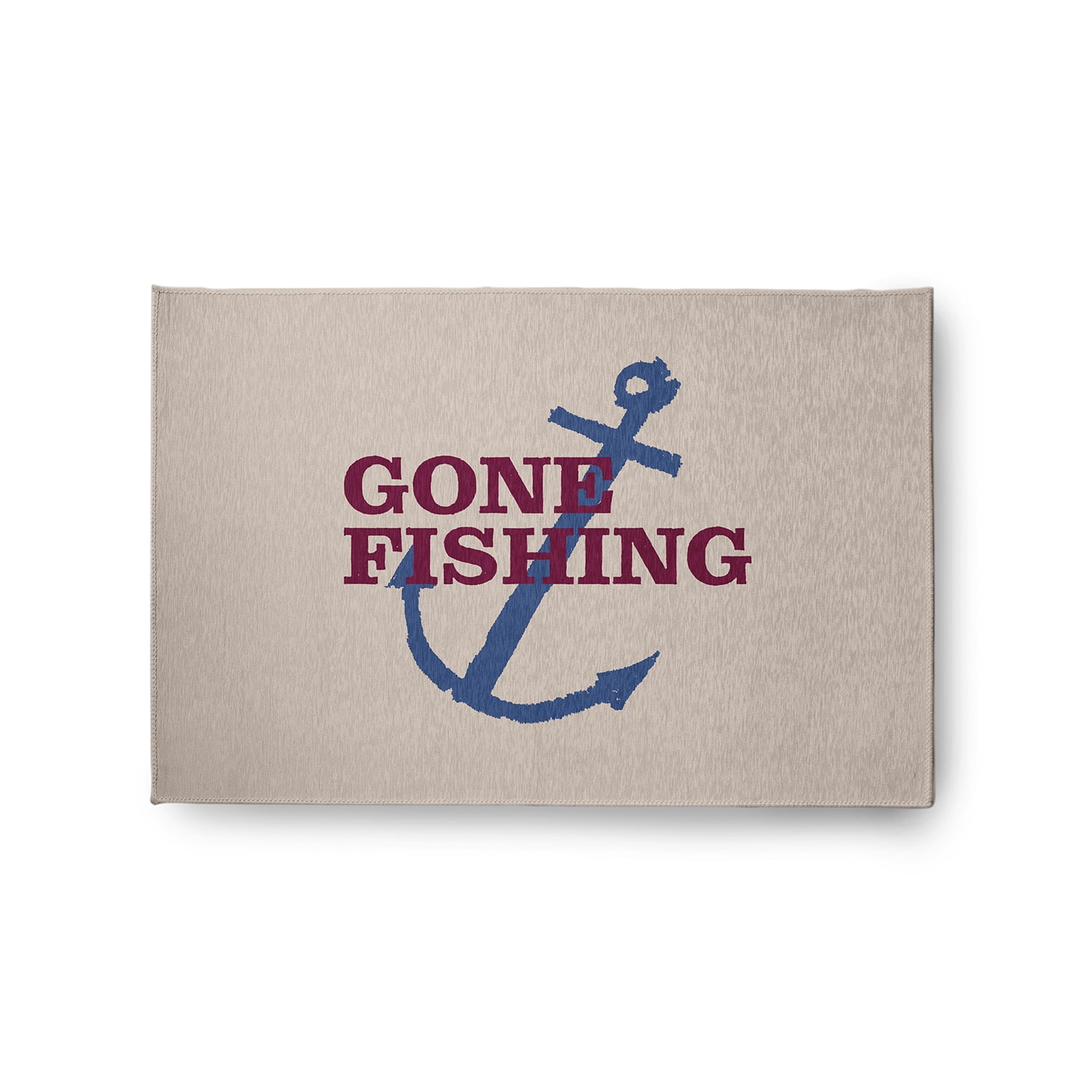 24" 36" Simply Daisy Gone Fishing Beach Style Chenille Area Rug, Maroon Red