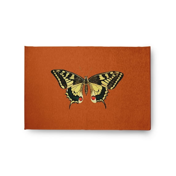 24" 36" Simply Daisy Rare Swallowtail Butterfly Novelty Chenille Area Rug, Perfect Orange