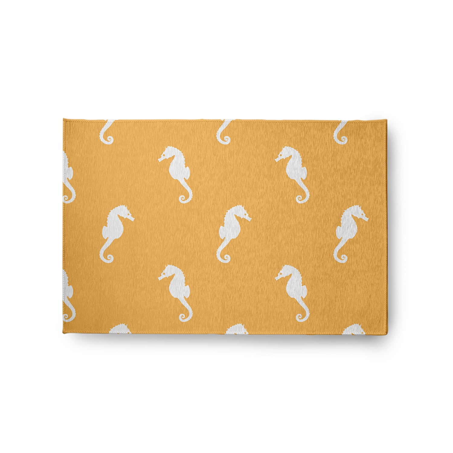 24" 36" Simply Daisy Sea Horses Beach Style Chenille Area Rug, Egg Yolk Yellow