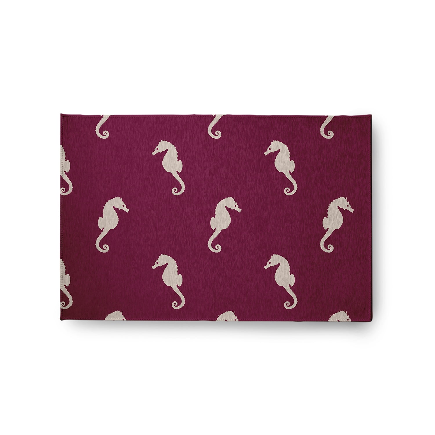 24" 36" Simply Daisy Sea Horses Beach Style Chenille Area Rug, Maroon Red