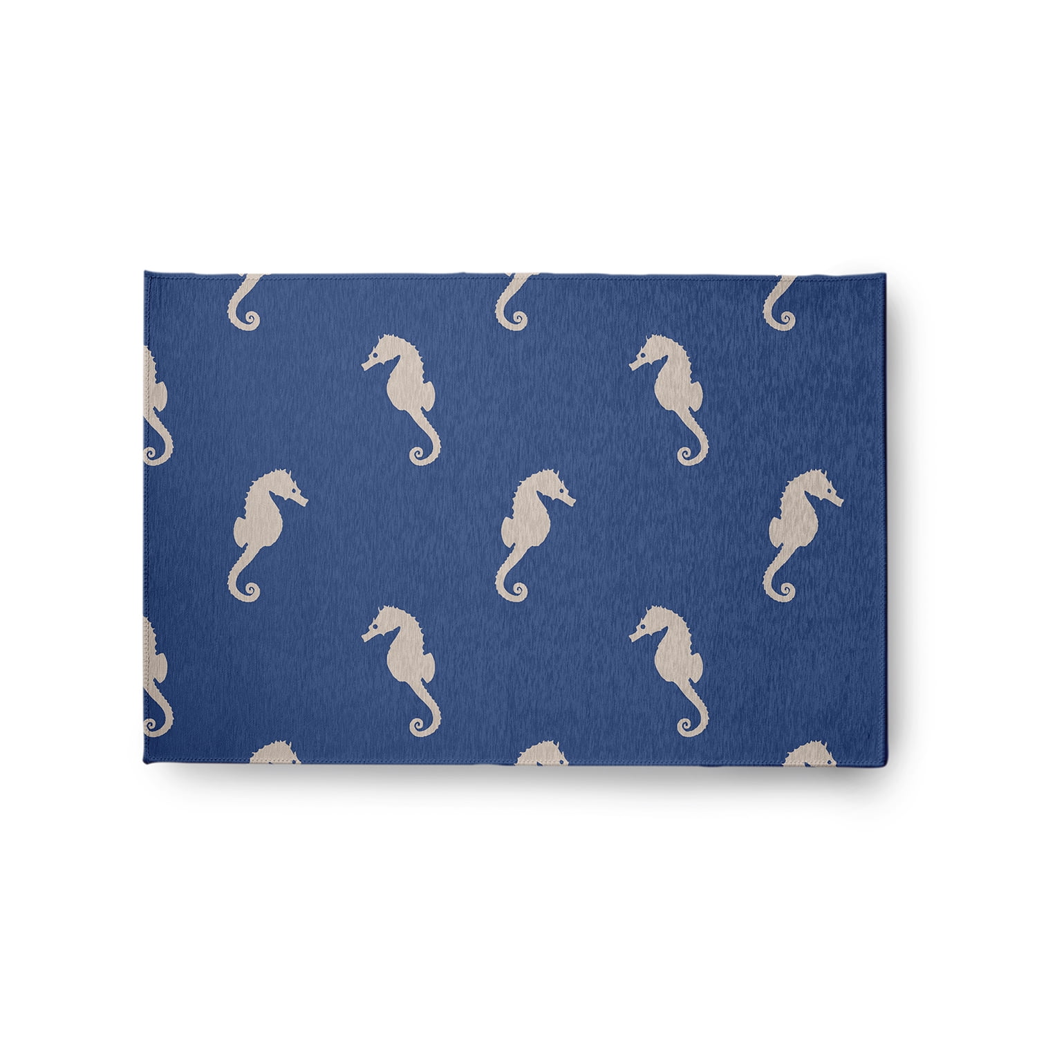 24" 36" Simply Daisy Sea Horses Beach Style Chenille Area Rug, Nautical Navy