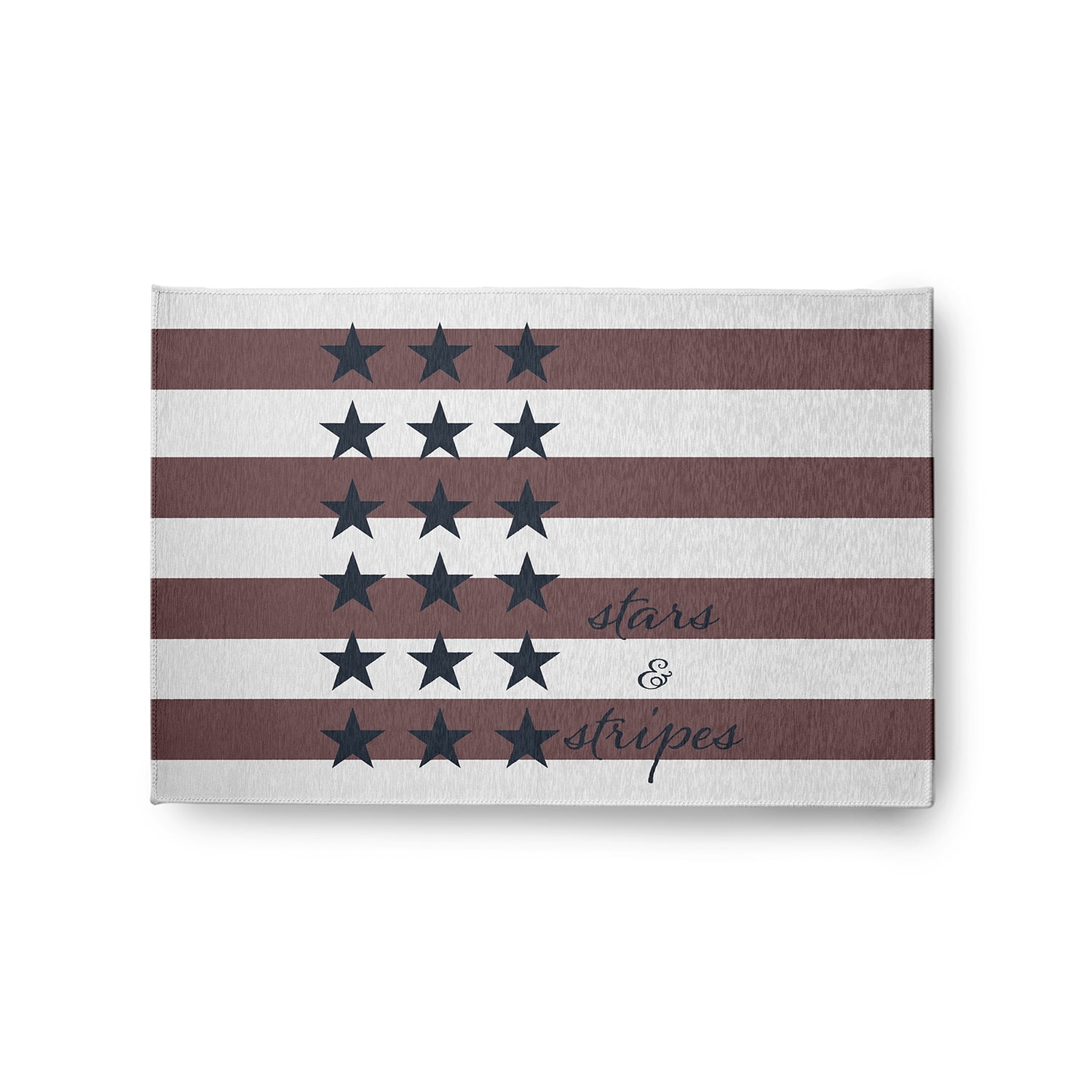 24" 36" Simply Daisy Stars and Stripes with Words Americana Chenille Area Rug, Blue-Red