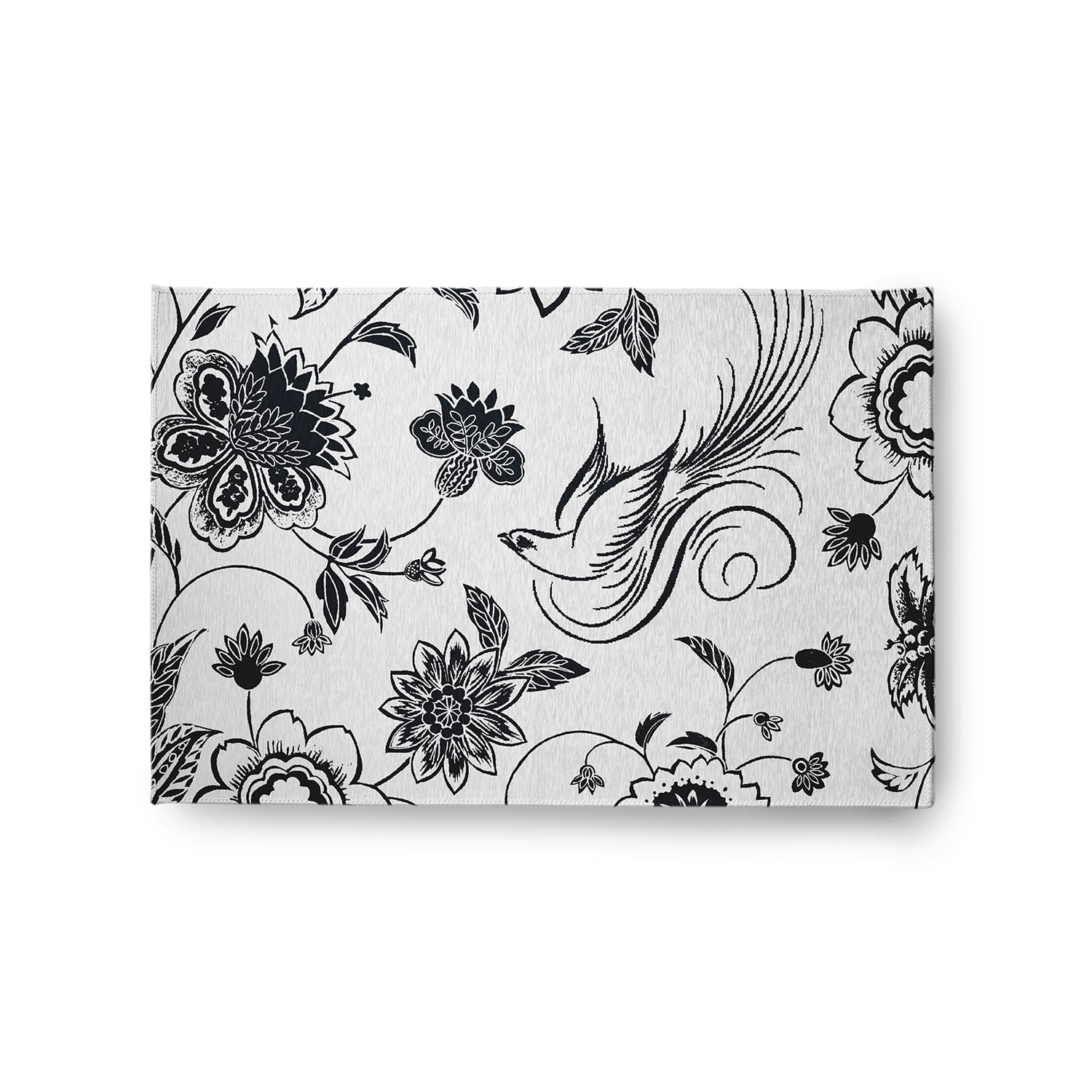 24" 36" Simply Daisy Traditional Bird Floral French Country Chenille Area Rug, Black