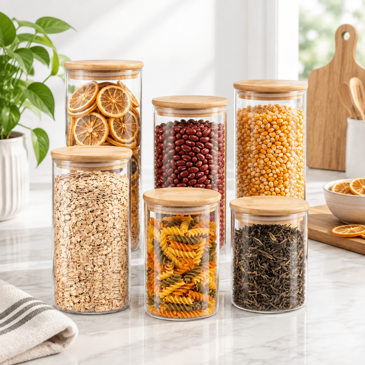 24/37/51 OZ-Clear 6 Pack Square Glass Food Storage Jars with Airtight ...