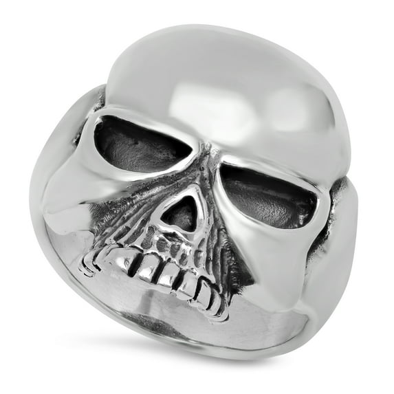 24.3mm Oxidized 925 Sterling Silver Jawless Stern Skull Ring, Size 10