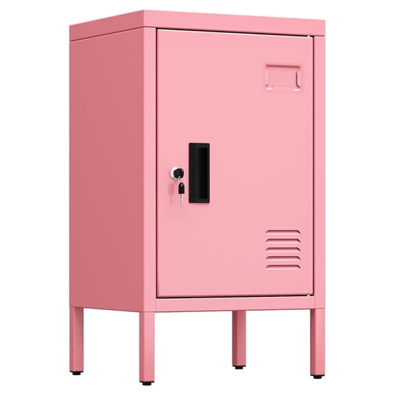 24.4" H Metal Locker Storage Cabinet with 1 Doors, Locker Nightstand with Adjustable Leveling Foot and Adjustable Shelves,Small Lockers for Home, Office, Assembly Required, Pink