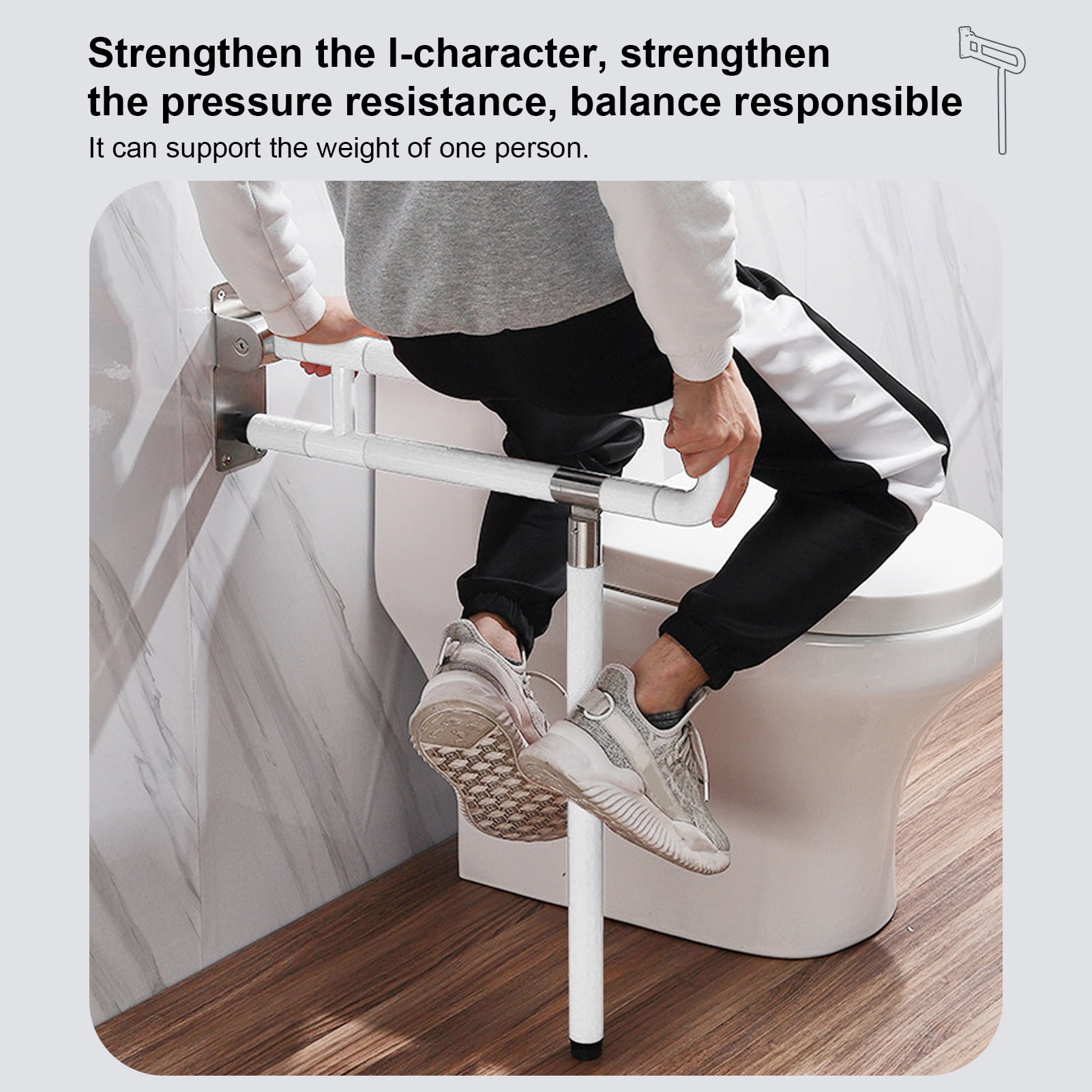 Flip-Down Toilet Grab Bar - Folding Safety Rail For Elderly & Disabled, Bathroom Support Handrail (White)