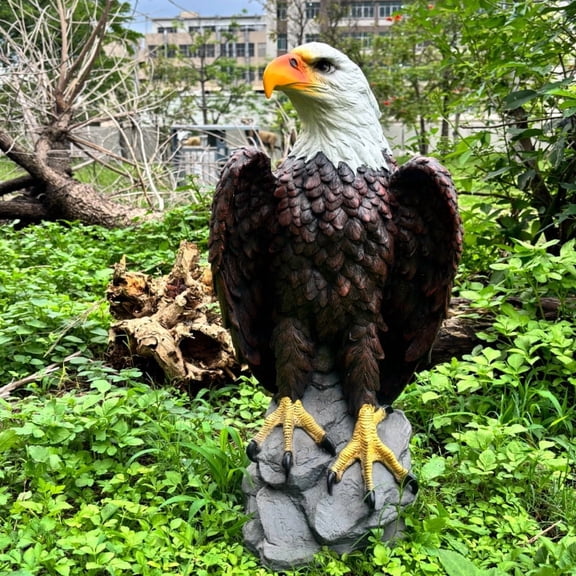24.4" Large Standing Bald Eagle Garden Statue,Resin Sculpture,Waterproof,UV-resistant Indoor & Outdoor Lawn Courtyard Decor,Brown