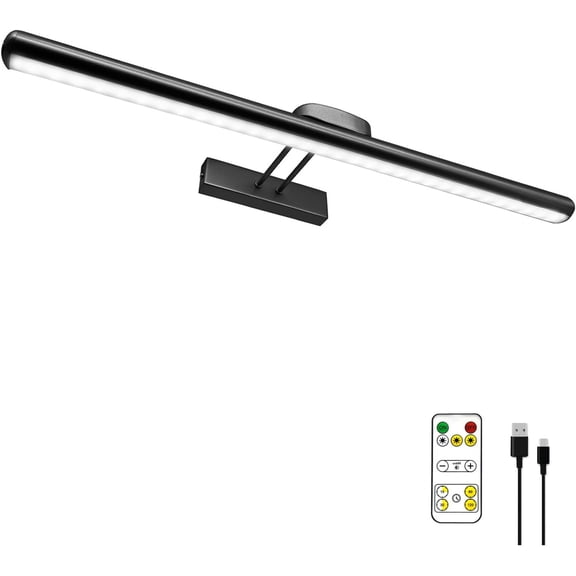 24.4" Wireless Picture Lights, Rechargeable Battery Art Display Light with Remote Control, Dimmable/Timer Off Dartboard Light, 3 Lighting Modes Full Metal Painting Lights (Black-1Pack)